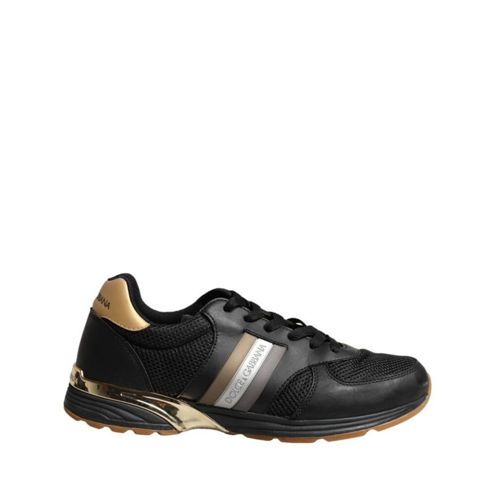 Dolce & Gabbana Black Gold Leather Low Top Sneakers Men's Shoes